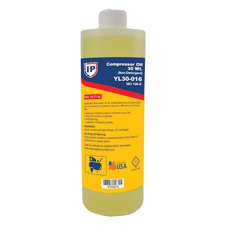 Interstate Pneumatics Non Detergent Compressor / Pressure Washer Pump Oil 30 Wt.  ISO 100-S (16 oz.) YL30-016